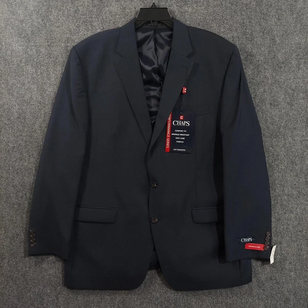 Chaps Blazer Sport Coat Mens 48L Navy Wool Blend Stretch Performance Comfort Fit